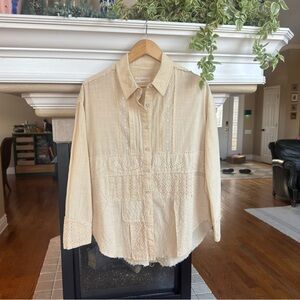 by together Cream Lace Patch Work Oversized Button Down Size Small